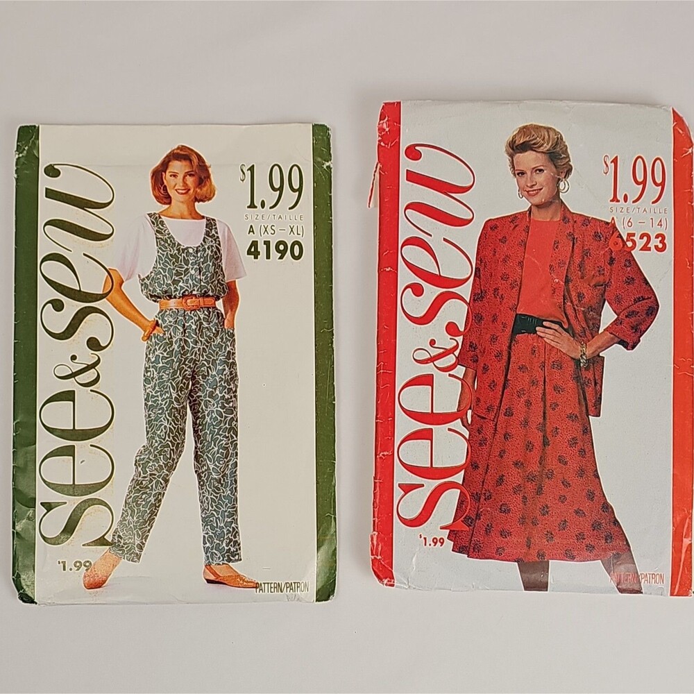 Vintage See & Sew Butterick Patterns 4190 6523 1988 1989 Complete Lot of 2